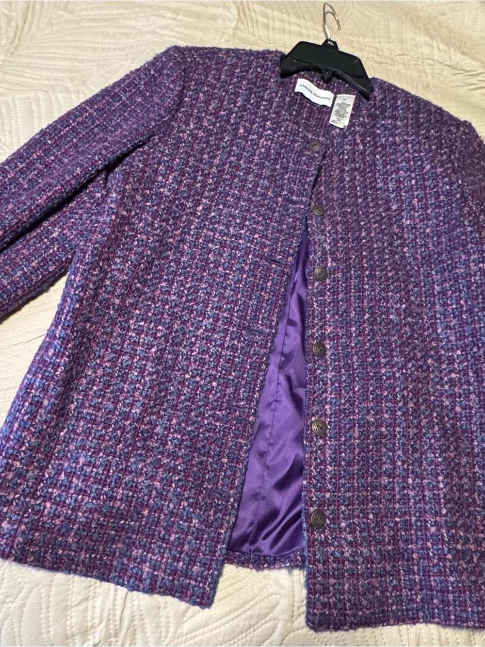 Alfred Dunner Purple Tweed Women's Jacket - Classic Collarless Coat Sz 12